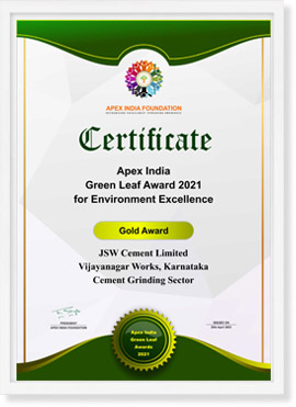 JSW Cement - Apex India Green Leaf Award 2021